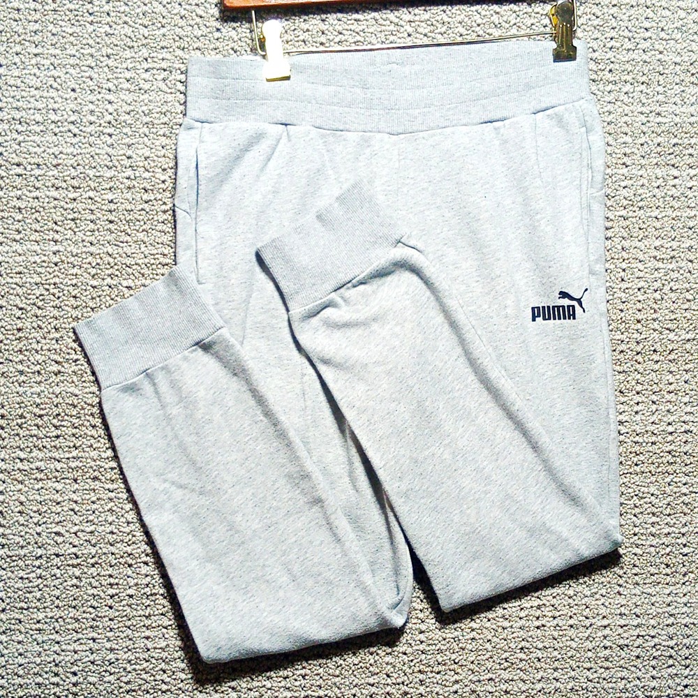 PUMA Men's Gray Fleece Sweatpants Joggers Size S 30W Drawstring Pockets Logo #j1